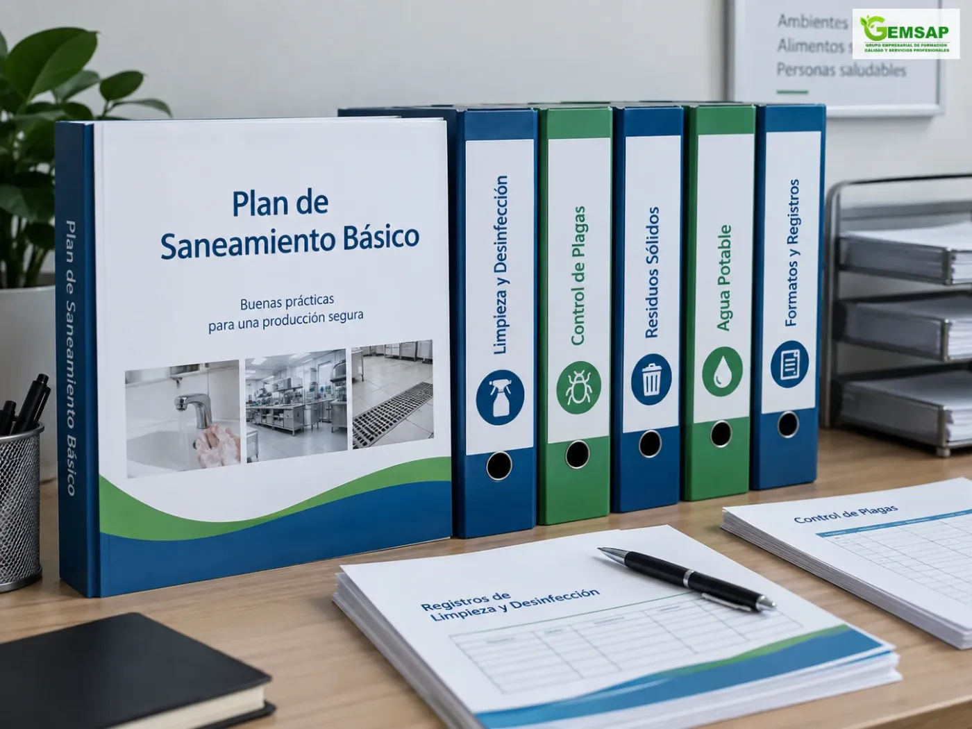 Plan de saneamiento básico con sus programas: limpieza y desinfección, control de plagas, residuos sólidos, agua potable y formatos de registro